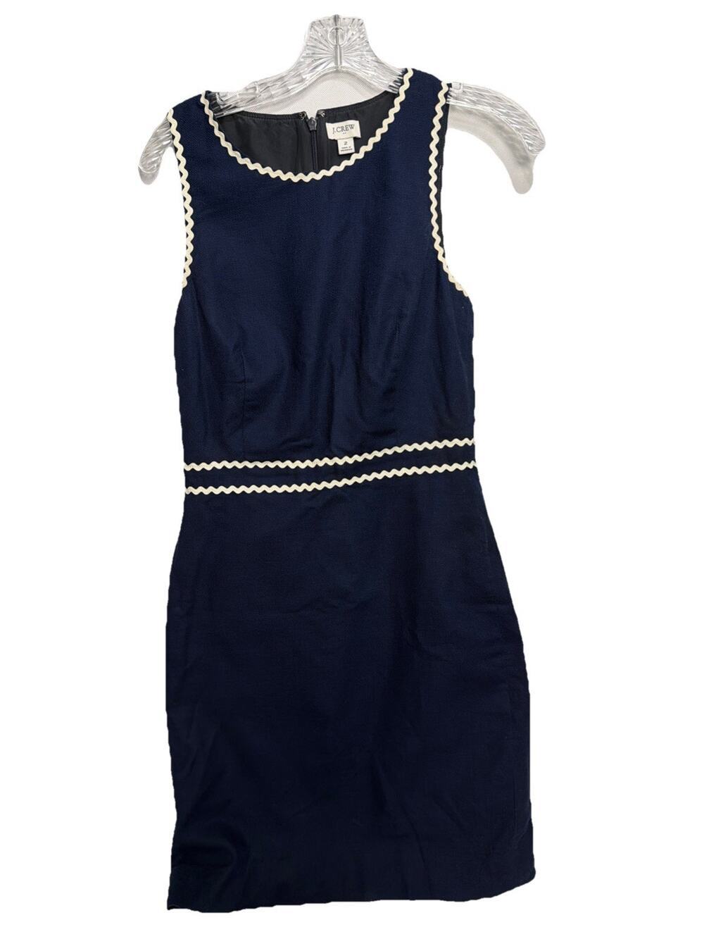 J. Crew Womens Sleeveless Rickrack Trim Sheath Suiting Dress Navy Blue Size 2